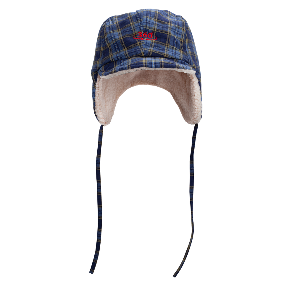 Navy checkered trapper hat